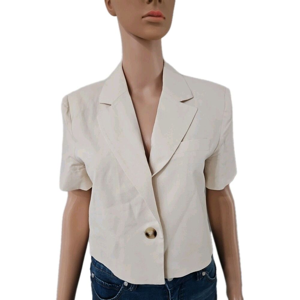 Sophie Rue Cream Short Sleeve Blazer Style Top Size M - Picture 2 of 7